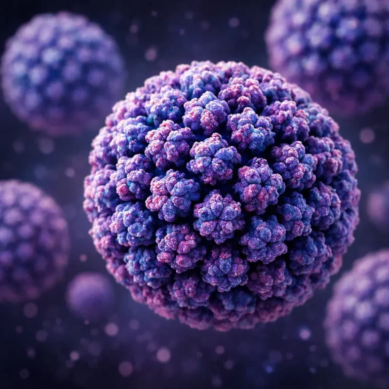 Microscopic view of human papillomavirus (HPV) particles